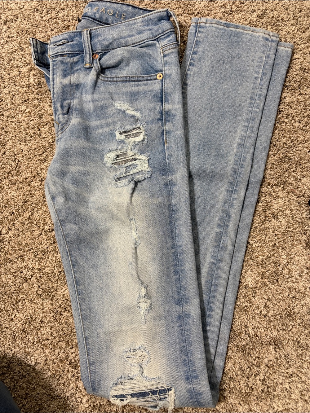 American Eagle Outfitters Light Wash Distressed Slim Straight Jeans